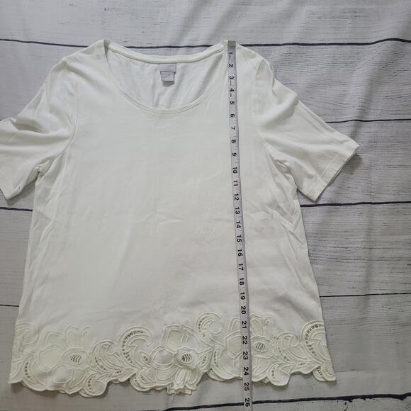 Chico's Size 2 US M Embroidered Cut-Out Lace-Hem Tee White Feminine Minimalist - Picture 9 of 9